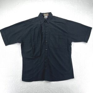 Jean Claude Poitras Mens Button Up Shirt L Black‎ Short Sleeve Pleated Back